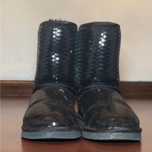 Women Black Sequin UGG Boots Size 8